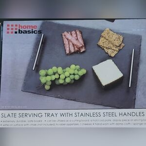 Home Basics Slate Tray with Stainless Steel Handles